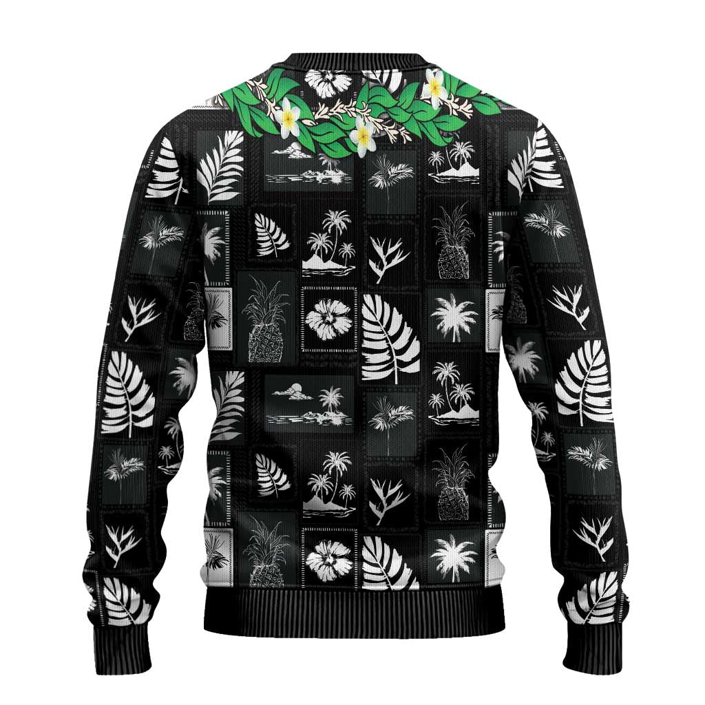 Aloha Hawaii Tuberose Lei Ugly Christmas Sweater Tropical Vibes Black Color - Polynesian Pride