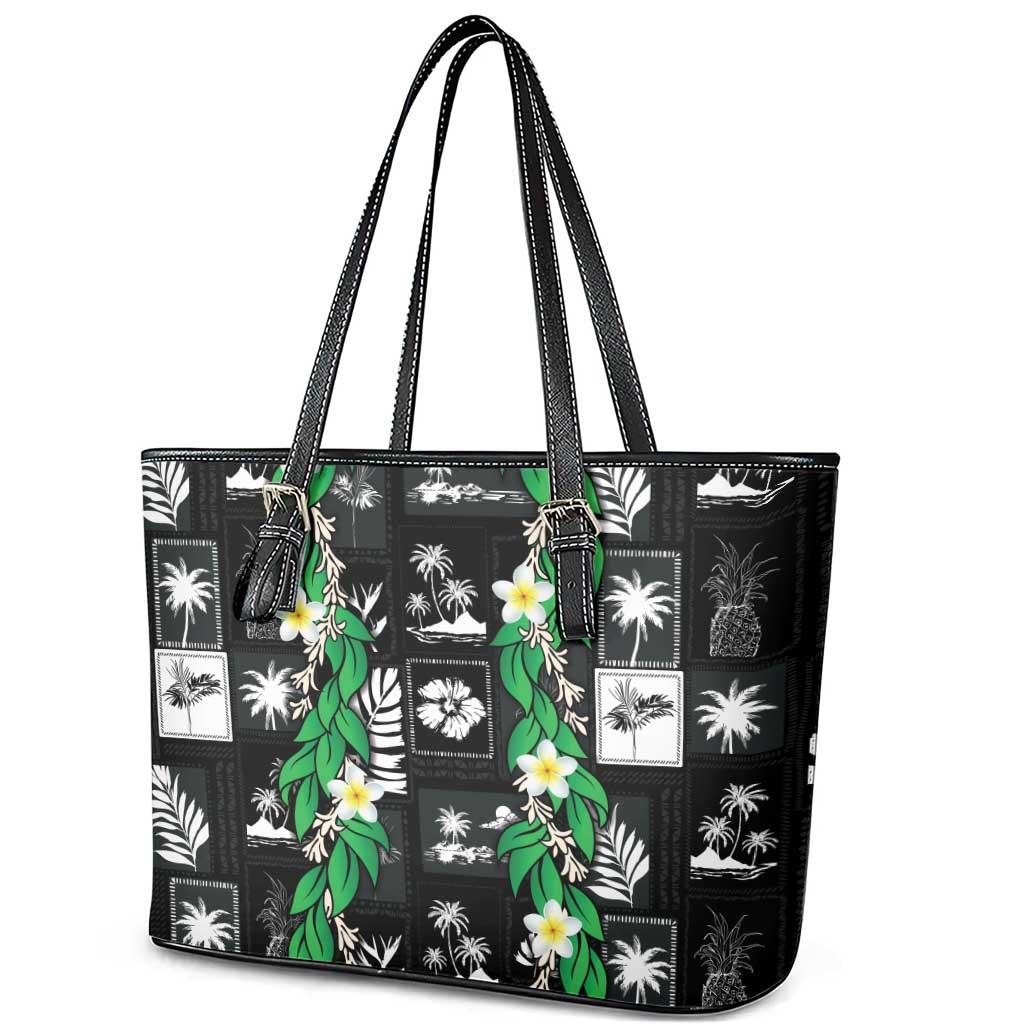 Aloha Hawaii Tuberose Lei Leather Tote Bag Tropical Vibes Black Color - Polynesian Pride