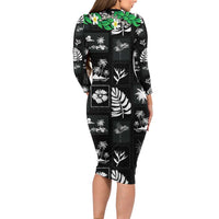 Aloha Hawaii Tuberose Lei Long Sleeve Bodycon Dress Tropical Vibes Black Color - Polynesian Pride