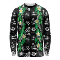 Aloha Hawaii Tuberose Lei Long Sleeve Shirt Tropical Vibes Black Color - Polynesian Pride