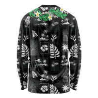 Aloha Hawaii Tuberose Lei Long Sleeve Shirt Tropical Vibes Black Color - Polynesian Pride