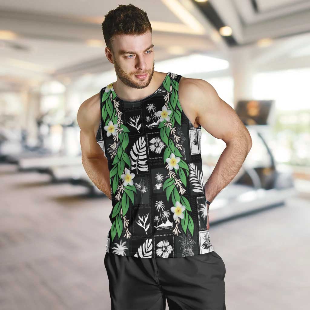 Aloha Hawaii Tuberose Lei Men Tank Top Tropical Vibes Black Color - Polynesian Pride