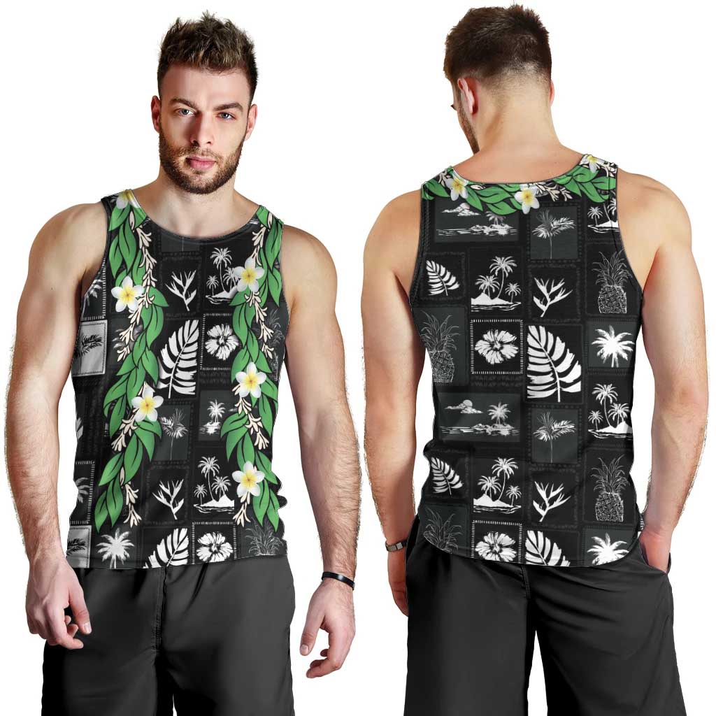 Aloha Hawaii Tuberose Lei Men Tank Top Tropical Vibes Black Color - Polynesian Pride