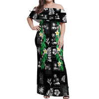 Aloha Hawaii Tuberose Lei Off Shoulder Maxi Dress Tropical Vibes Black Color - Polynesian Pride