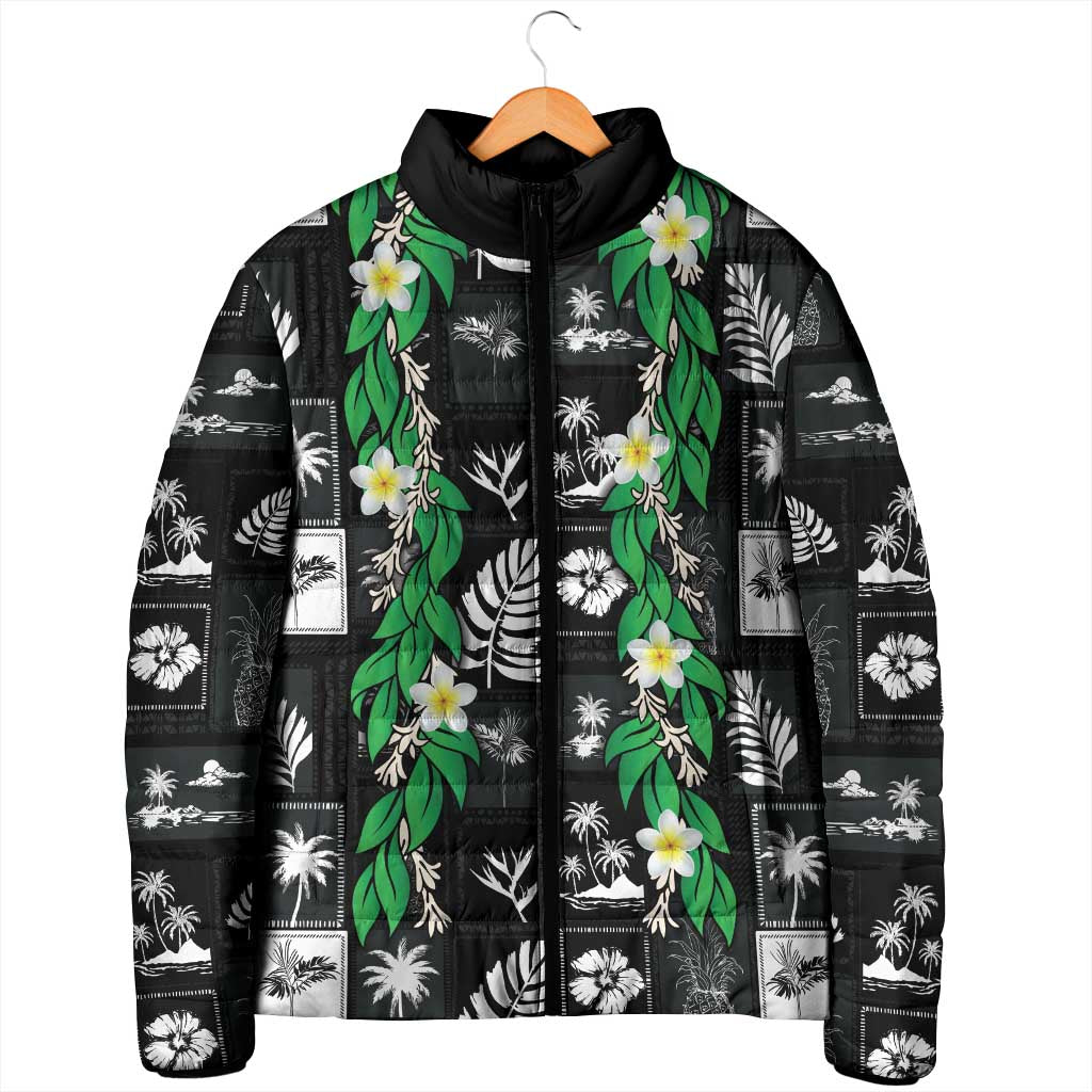 Aloha Hawaii Tuberose Lei Padded Jacket Tropical Vibes Black Color - Polynesian Pride