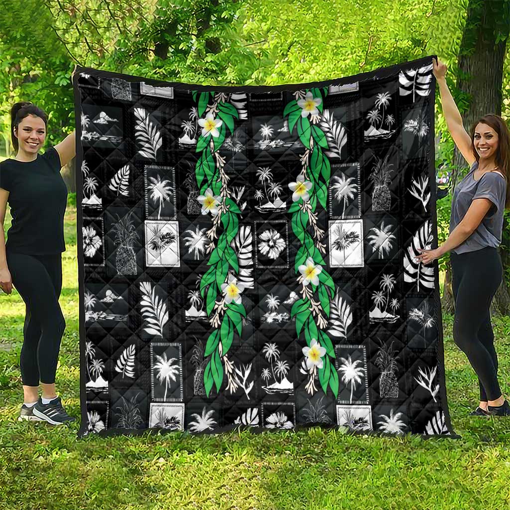 Aloha Hawaii Tuberose Lei Quilt Tropical Vibes Black Color - Polynesian Pride