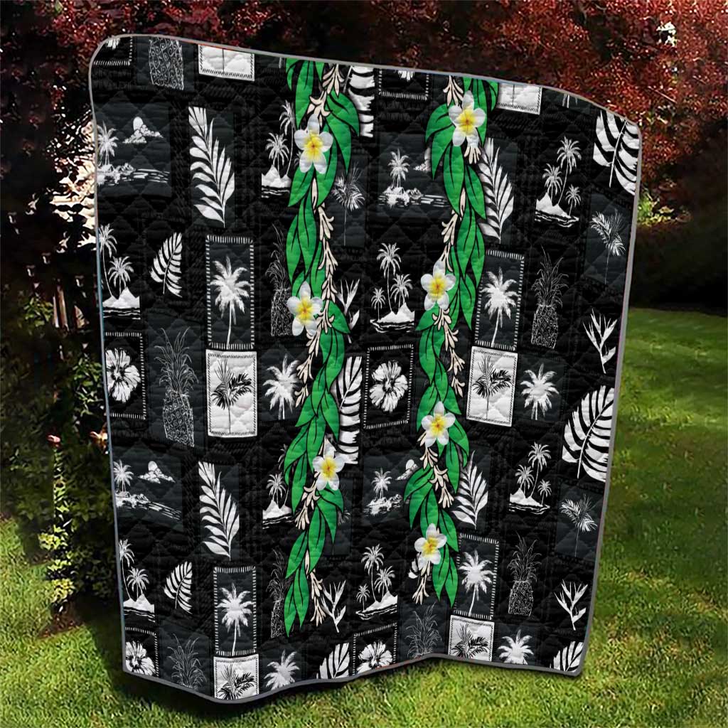 Aloha Hawaii Tuberose Lei Quilt Tropical Vibes Black Color - Polynesian Pride