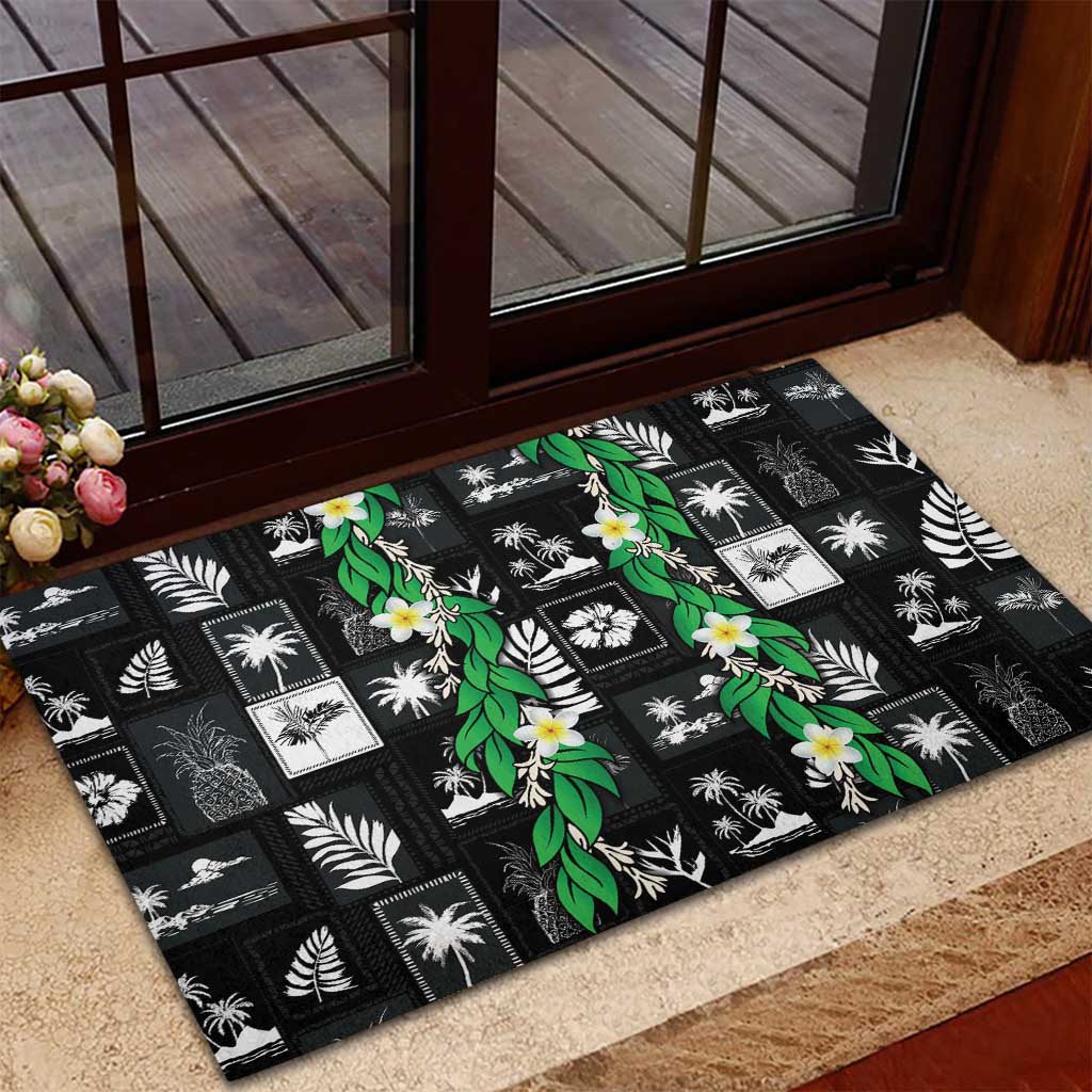 Aloha Hawaii Tuberose Lei Rubber Doormat Tropical Vibes Black Color - Polynesian Pride