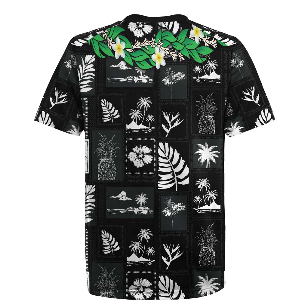 Aloha Hawaii Tuberose Lei Rugby Jersey Tropical Vibes Black Color - Polynesian Pride
