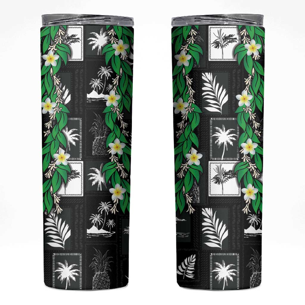 Aloha Hawaii Tuberose Lei Skinny Tumbler Tropical Vibes Black Color - Polynesian Pride