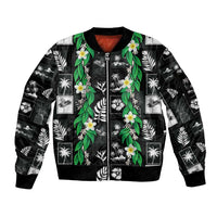 Aloha Hawaii Tuberose Lei Sleeve Zip Bomber Jacket Tropical Vibes Black Color - Polynesian Pride