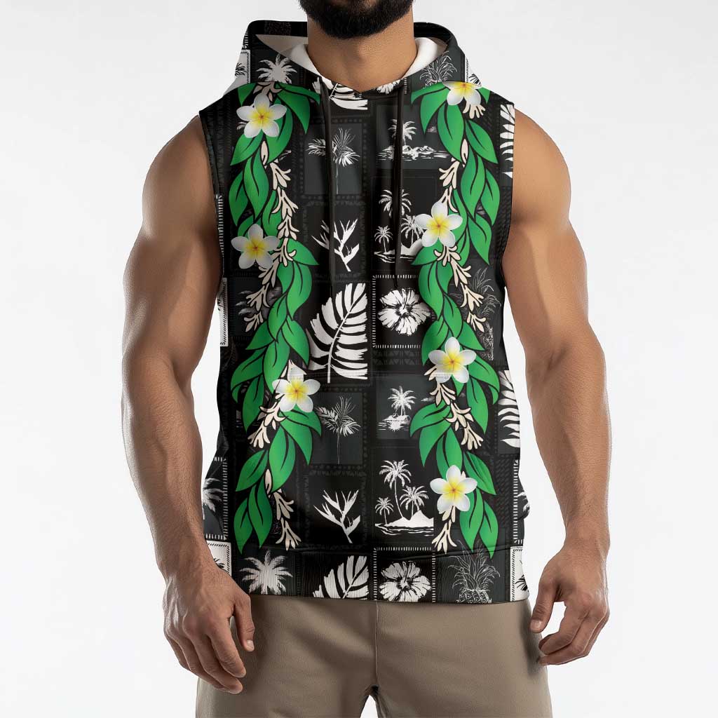Aloha Hawaii Tuberose Lei Sleeveless Hoodie Tropical Vibes Black Color - Polynesian Pride