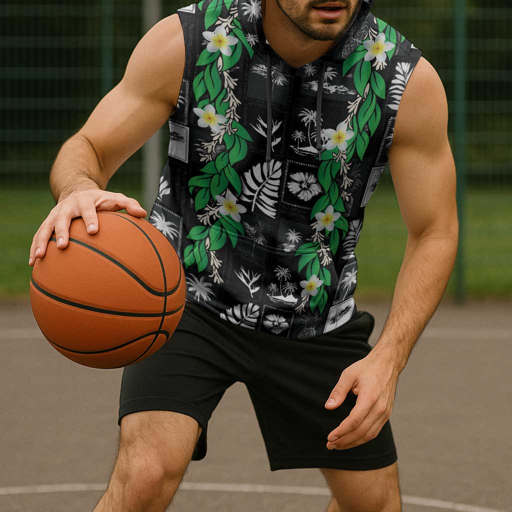 Aloha Hawaii Tuberose Lei Sleeveless Hoodie Tropical Vibes Black Color - Polynesian Pride