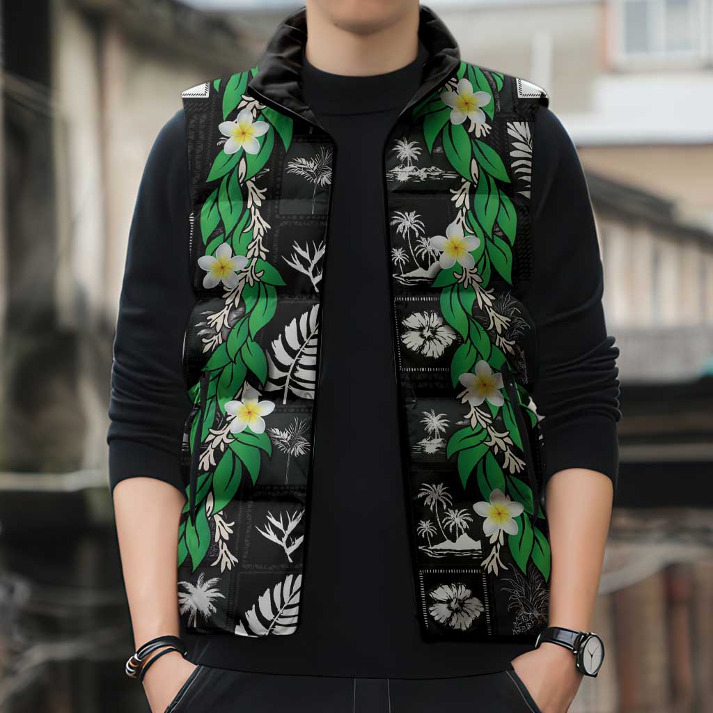 Aloha Hawaii Tuberose Lei Sleeveless Puffer Jacket Tropical Vibes Black Color - Polynesian Pride