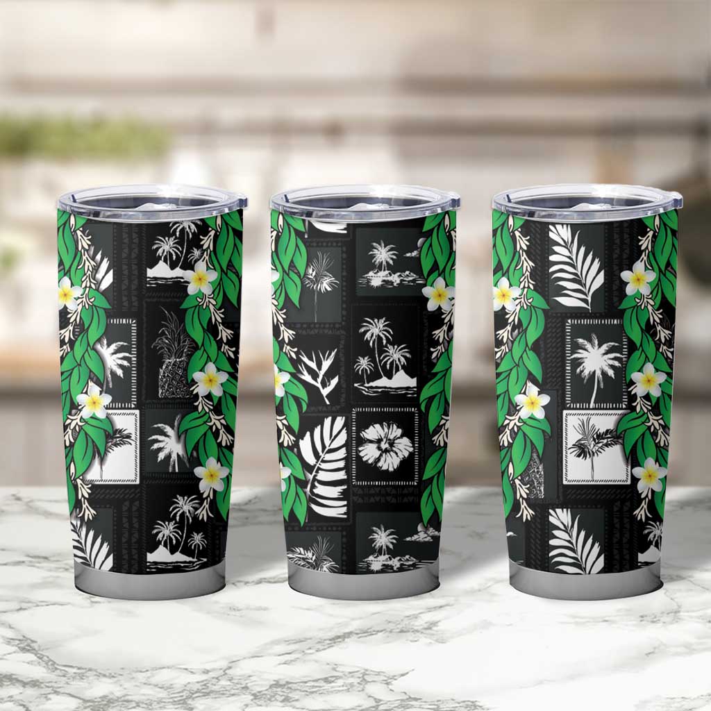 Aloha Hawaii Tuberose Lei Tumbler Cup Tropical Vibes Black Color - Polynesian Pride