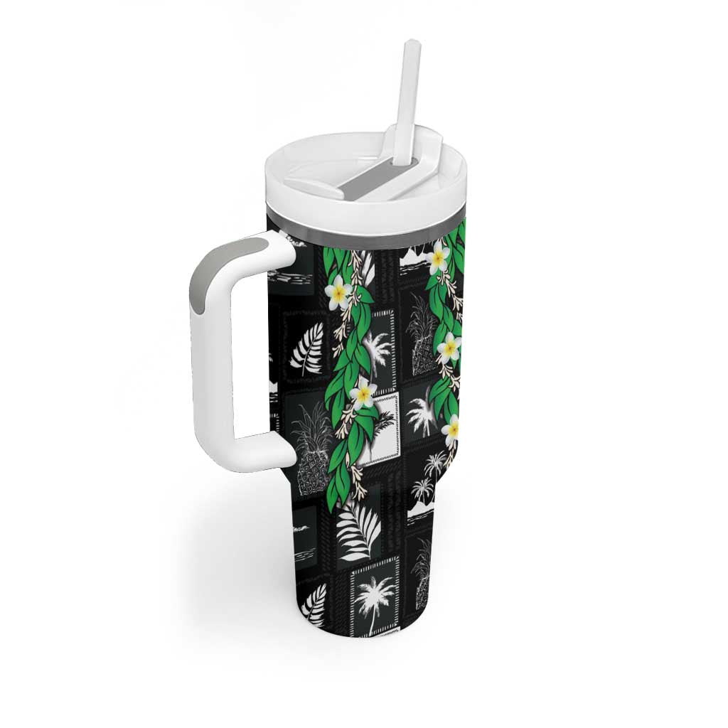 Aloha Hawaii Tuberose Lei Tumbler With Handle Tropical Vibes Black Color - Polynesian Pride