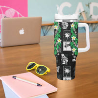 Aloha Hawaii Tuberose Lei Tumbler With Handle Tropical Vibes Black Color - Polynesian Pride