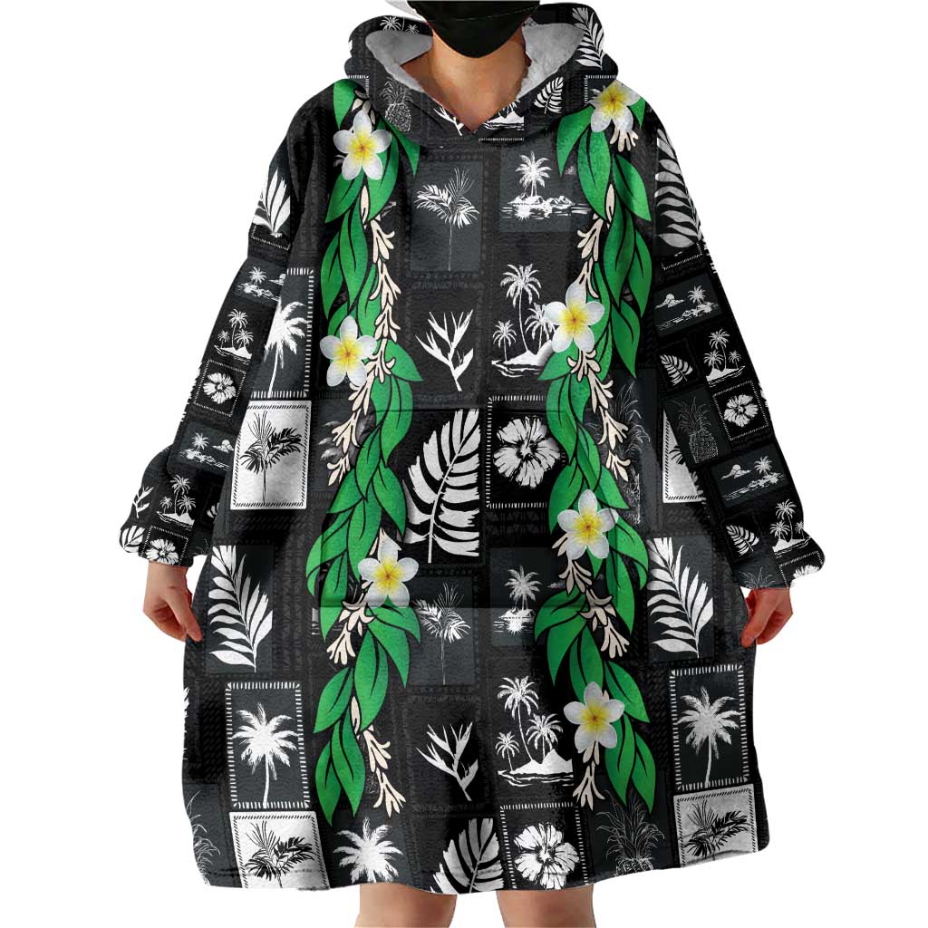 Aloha Hawaii Tuberose Lei Wearable Blanket Hoodie Tropical Vibes Black Color - Polynesian Pride