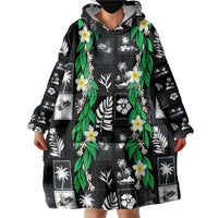 Aloha Hawaii Tuberose Lei Wearable Blanket Hoodie Tropical Vibes Black Color - Polynesian Pride