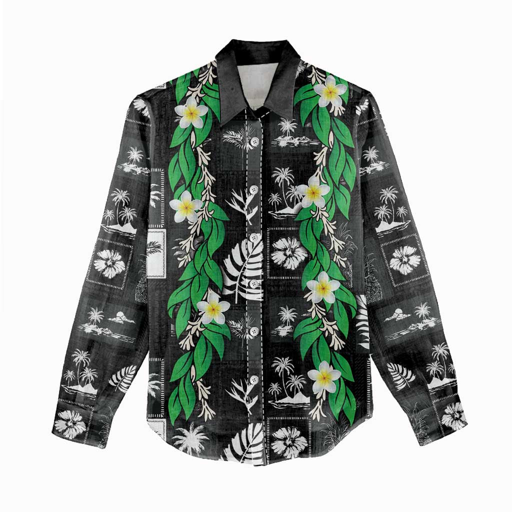 Aloha Hawaii Tuberose Lei Women Casual Shirt Tropical Vibes Black Color - Polynesian Pride