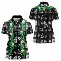 Aloha Hawaii Tuberose Lei Women Polo Shirt Tropical Vibes Black Color - Polynesian Pride