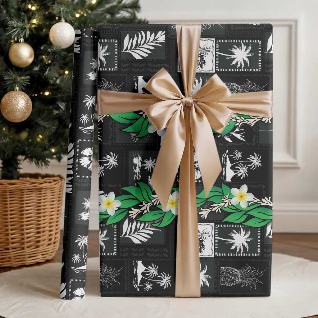 Aloha Hawaii Tuberose Lei Wrapping Paper Tropical Vibes Black Color - Polynesian Pride