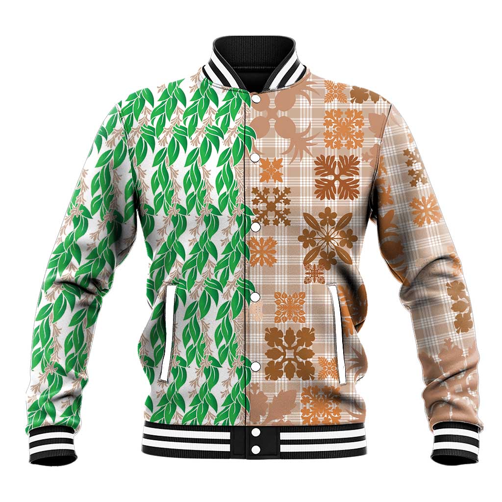 Aloha Hawaii Palaka Tuberose Lei Baseball Jacket Hawaiian Quilt Seamless Style - Polynesian Pride
