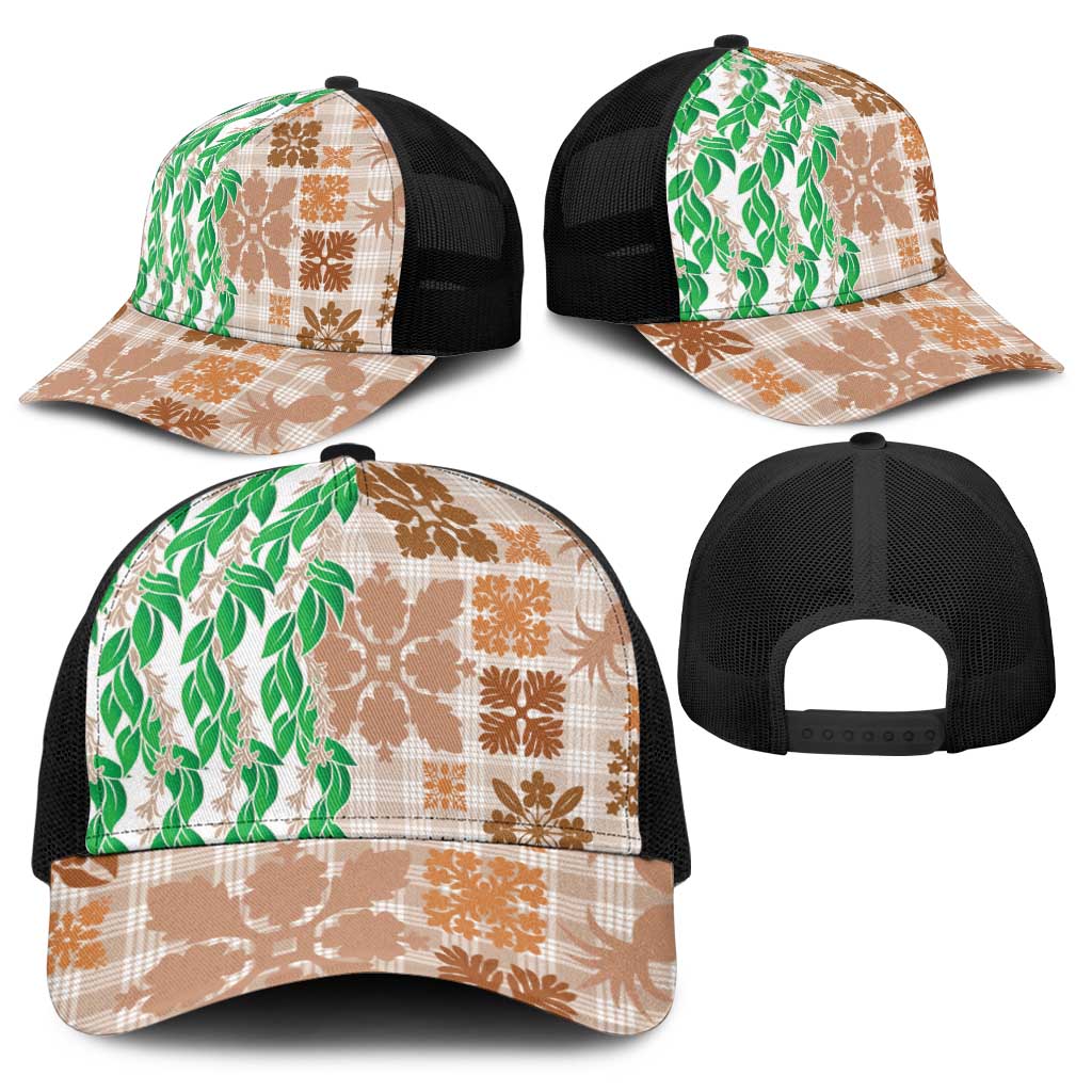 Aloha Hawaii Palaka Tuberose Lei Baseball Net Cap Hawaiian Quilt Seamless Style - Polynesian Pride
