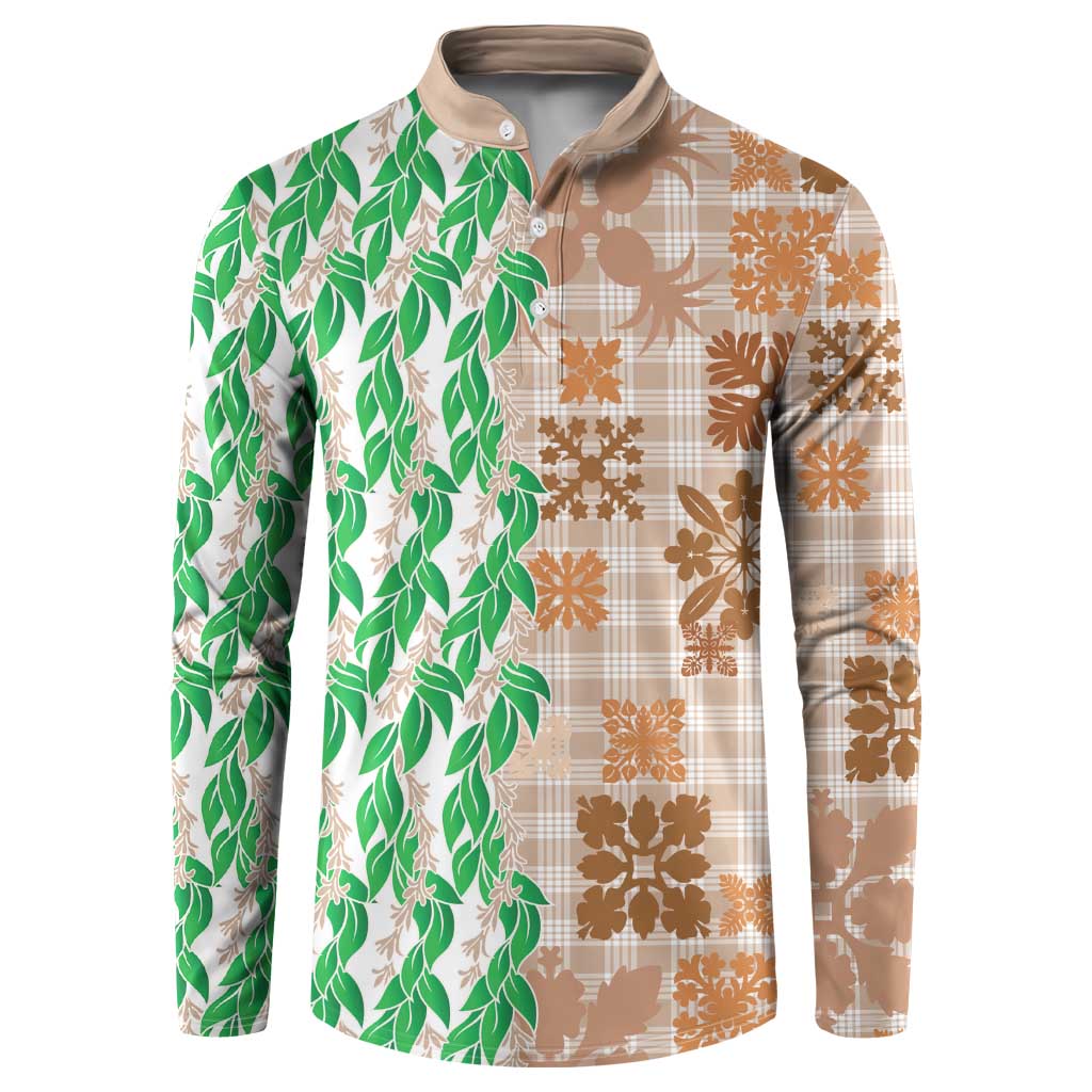 Aloha Hawaii Palaka Tuberose Lei Button Sweatshirt Hawaiian Quilt Seamless Style - Polynesian Pride