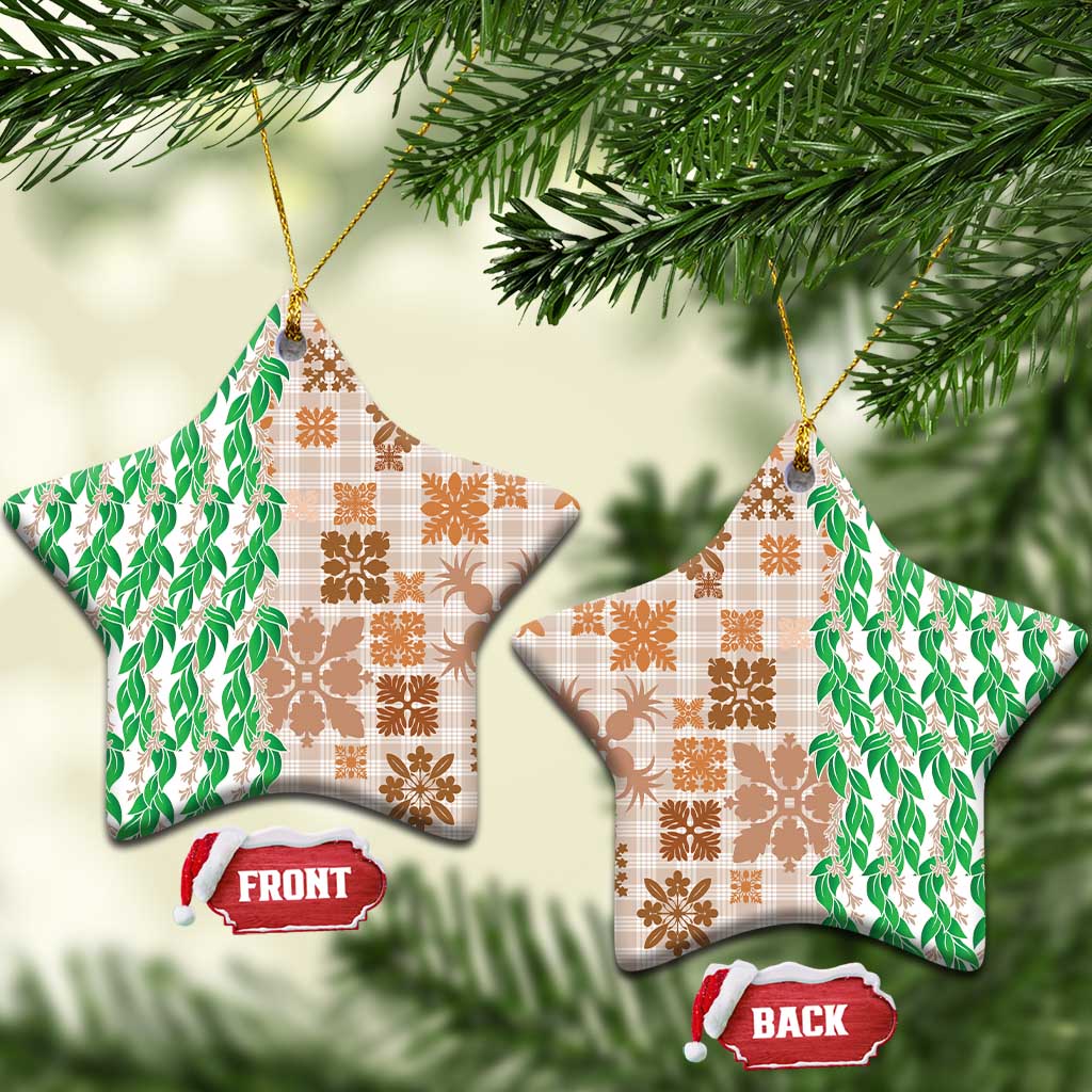 Aloha Hawaii Palaka Tuberose Lei Ceramic Ornament Hawaiian Quilt Seamless Style - Polynesian Pride