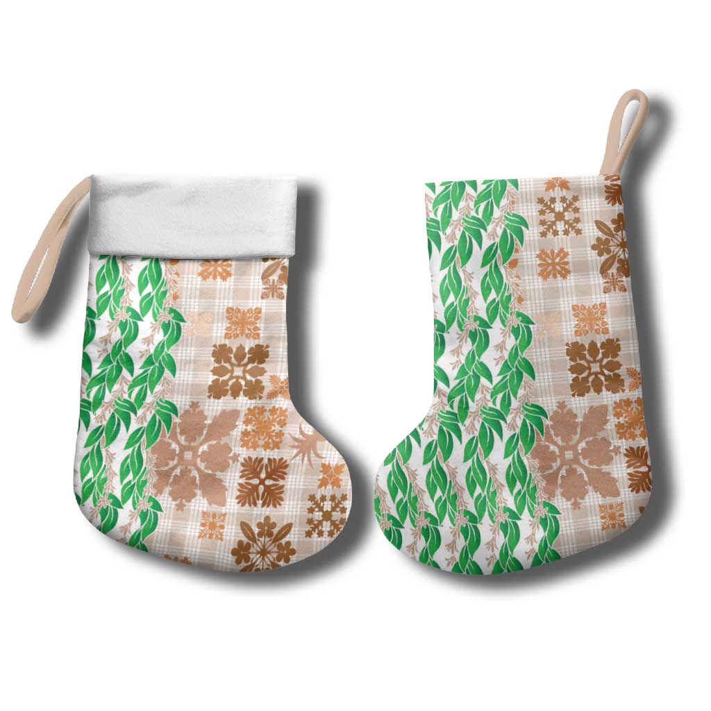 Aloha Hawaii Palaka Tuberose Lei Christmas Stocking Hawaiian Quilt Seamless Style - Polynesian Pride