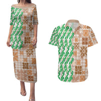 Aloha Hawaii Palaka Tuberose Lei Couples Matching Puletasi and Hawaiian Shirt Hawaiian Quilt Seamless Style - Polynesian Pride