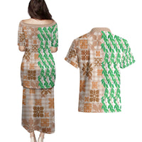 Aloha Hawaii Palaka Tuberose Lei Couples Matching Puletasi and Hawaiian Shirt Hawaiian Quilt Seamless Style - Polynesian Pride