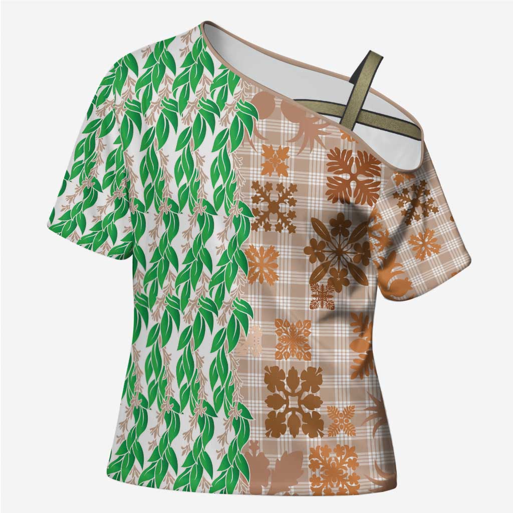 Aloha Hawaii Palaka Tuberose Lei Cross Shoulder Shirt Hawaiian Quilt Seamless Style - Polynesian Pride
