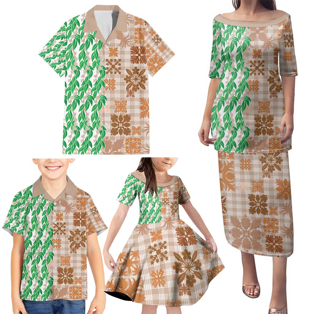 Aloha Hawaii Palaka Tuberose Lei Family Matching Puletasi and Hawaiian Shirt Hawaiian Quilt Seamless Style - Polynesian Pride