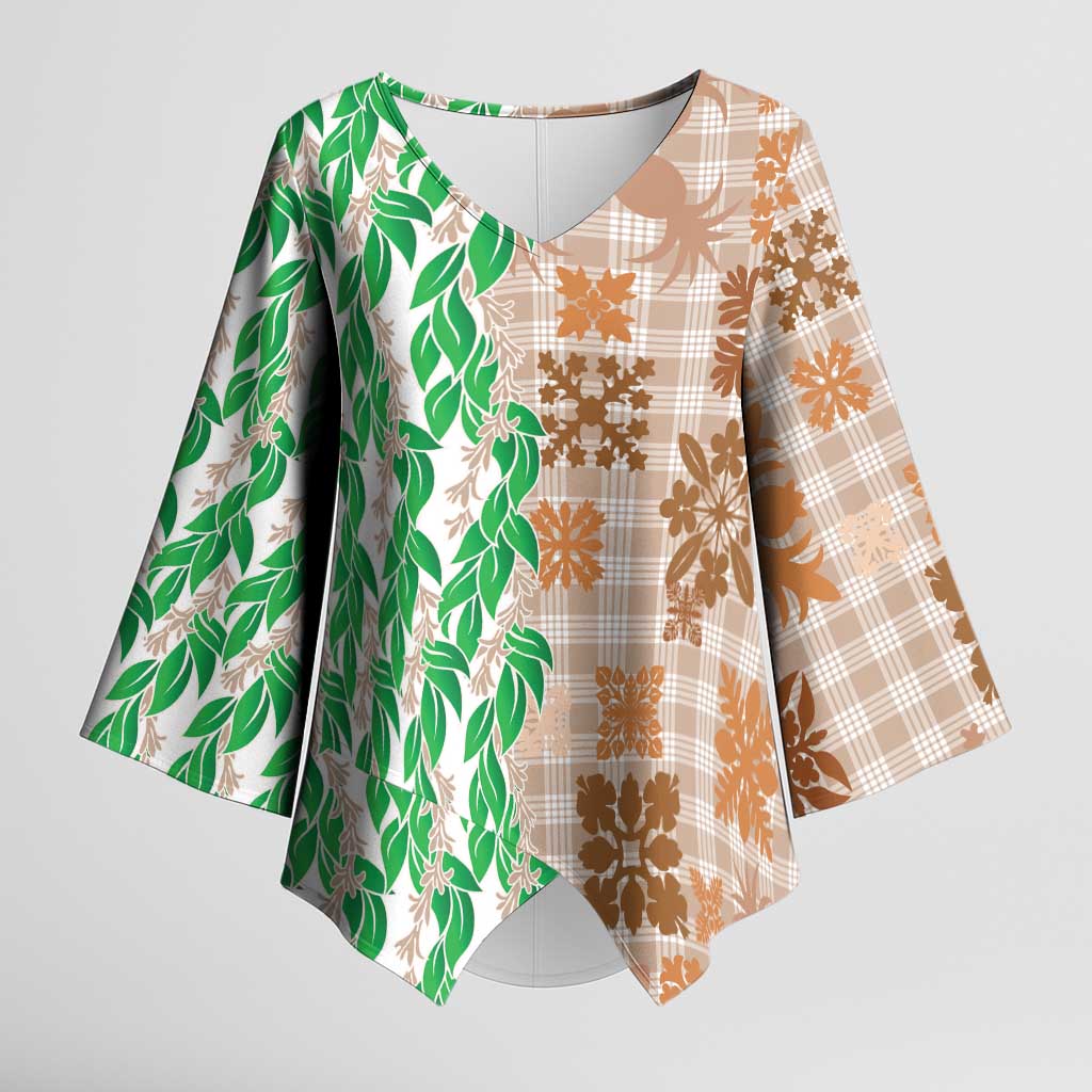 Aloha Hawaii Palaka Tuberose Lei Kimono Sleeve Blouse Hawaiian Quilt Seamless Style - Polynesian Pride
