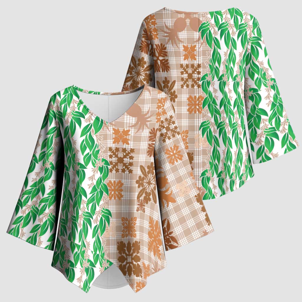Aloha Hawaii Palaka Tuberose Lei Kimono Sleeve Blouse Hawaiian Quilt Seamless Style - Polynesian Pride