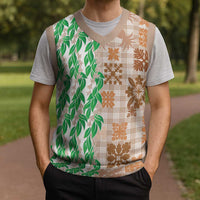Aloha Hawaii Palaka Tuberose Lei Christmas Knitted V-Neck Vest Hawaiian Quilt Seamless Style - Polynesian Pride