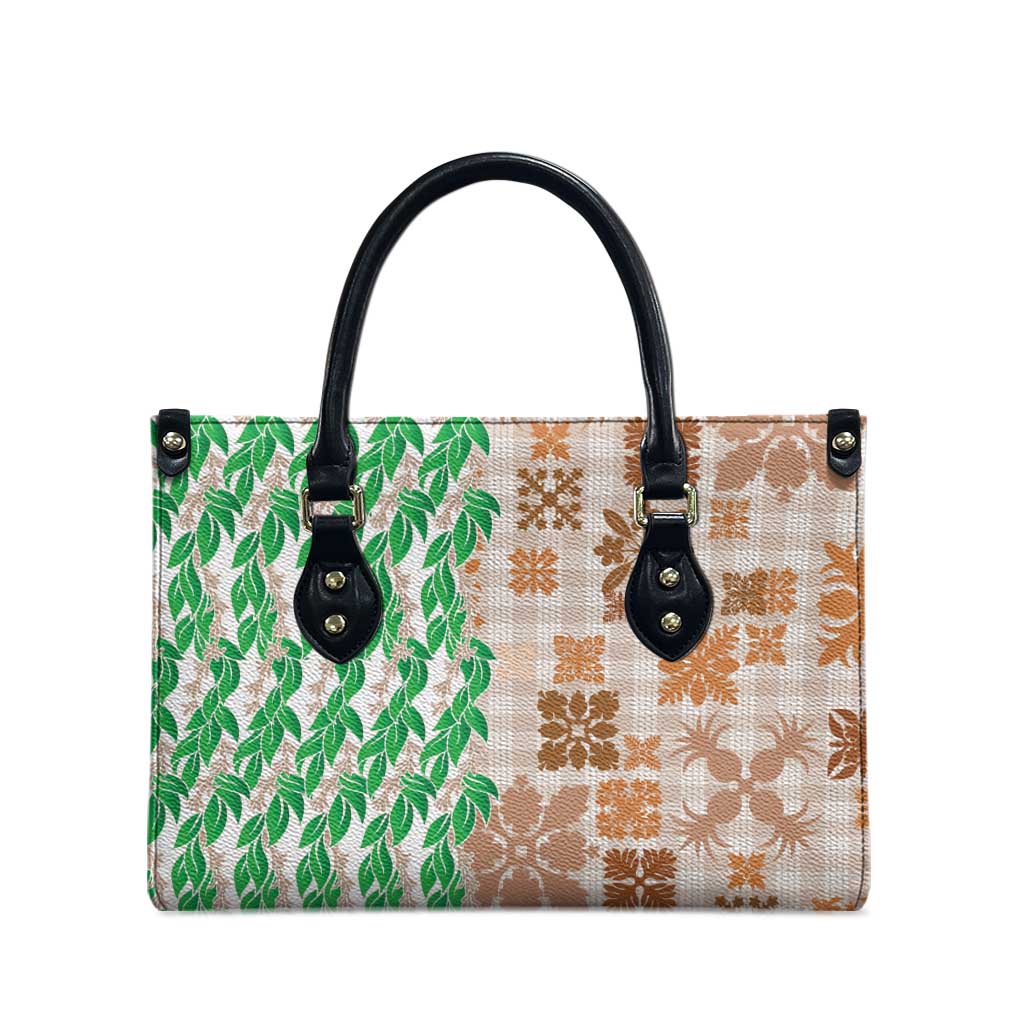 Aloha Hawaii Palaka Tuberose Lei Leather Bag Hawaiian Quilt Seamless Style - Polynesian Pride