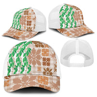 Aloha Hawaii Palaka Tuberose Lei Mesh Trucker Cap Hawaiian Quilt Seamless Style - Polynesian Pride
