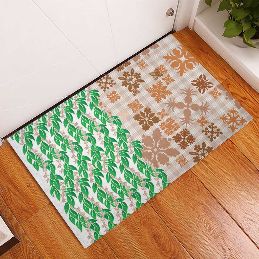 Aloha Hawaii Palaka Tuberose Lei Rubber Doormat Hawaiian Quilt Seamless Style - Polynesian Pride