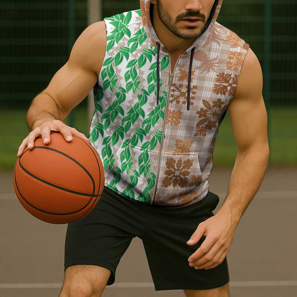 Aloha Hawaii Palaka Tuberose Lei Sleeveless Zip Hoodie Hawaiian Quilt Seamless Style - Polynesian Pride