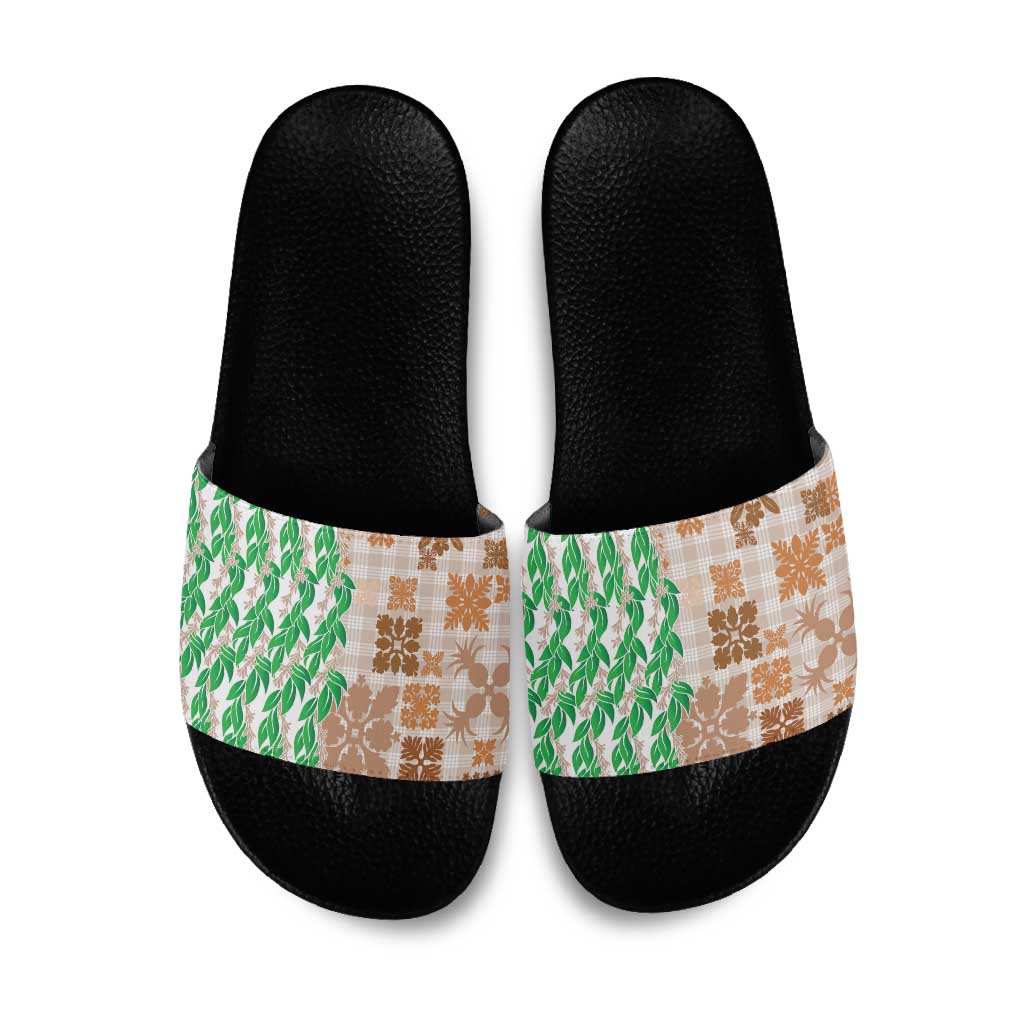 Aloha Hawaii Palaka Tuberose Lei Slide Sandals Hawaiian Quilt Seamless Style - Polynesian Pride