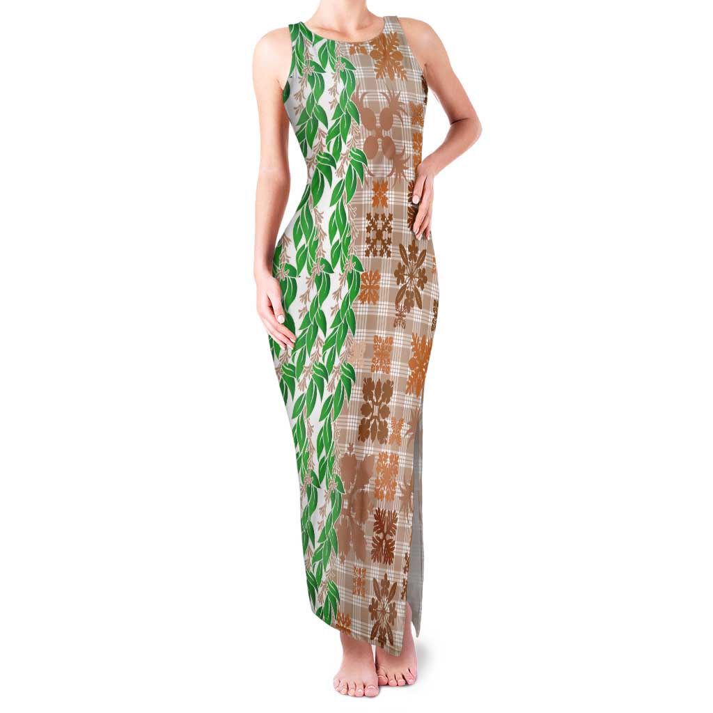 Aloha Hawaii Palaka Tuberose Lei Tank Maxi Dress Hawaiian Quilt Seamless Style - Polynesian Pride