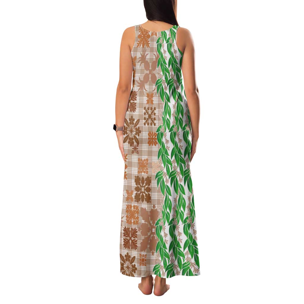 Aloha Hawaii Palaka Tuberose Lei Tank Maxi Dress Hawaiian Quilt Seamless Style - Polynesian Pride