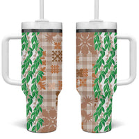 Aloha Hawaii Palaka Tuberose Lei Tumbler With Handle Hawaiian Quilt Seamless Style - Polynesian Pride