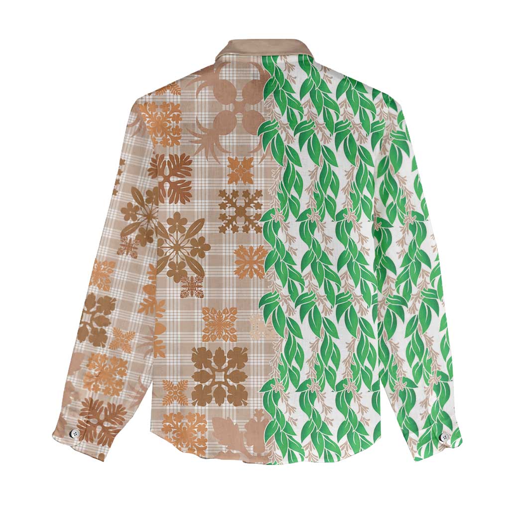 Aloha Hawaii Palaka Tuberose Lei Women Casual Shirt Hawaiian Quilt Seamless Style - Polynesian Pride