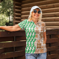 Aloha Hawaii Palaka Tuberose Lei Women Polo Shirt Hawaiian Quilt Seamless Style - Polynesian Pride