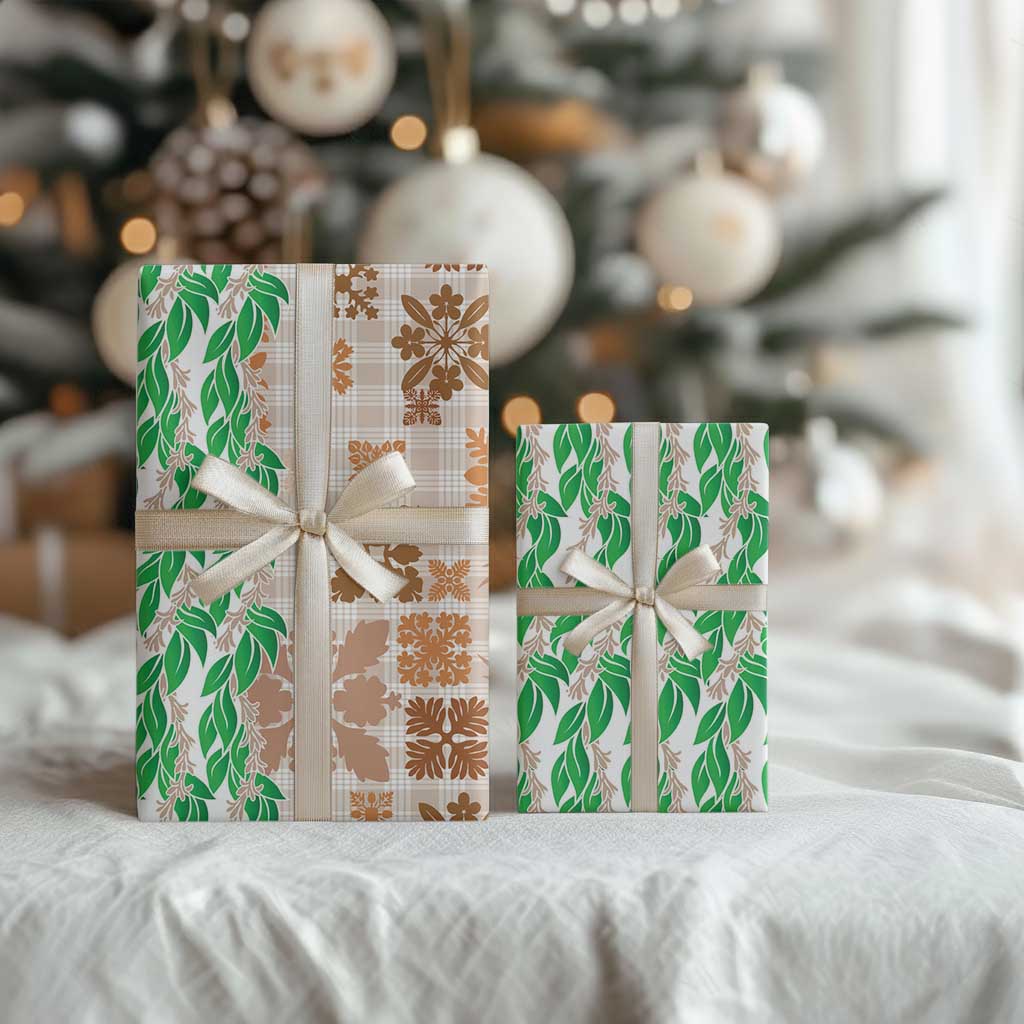 Aloha Hawaii Palaka Tuberose Lei Wrapping Paper Hawaiian Quilt Seamless Style - Polynesian Pride