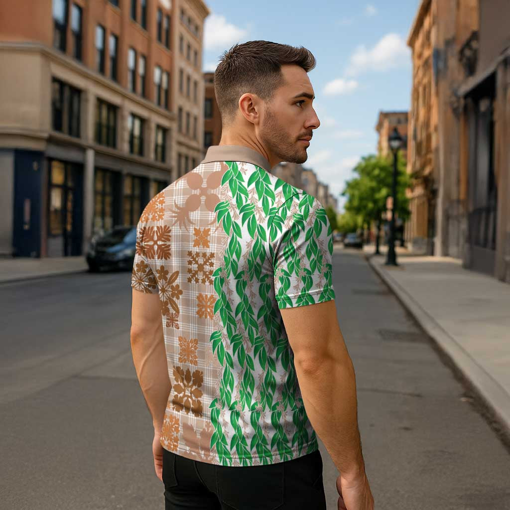 Aloha Hawaii Palaka Tuberose Lei Zipper Polo Shirt Hawaiian Quilt Seamless Style - Polynesian Pride